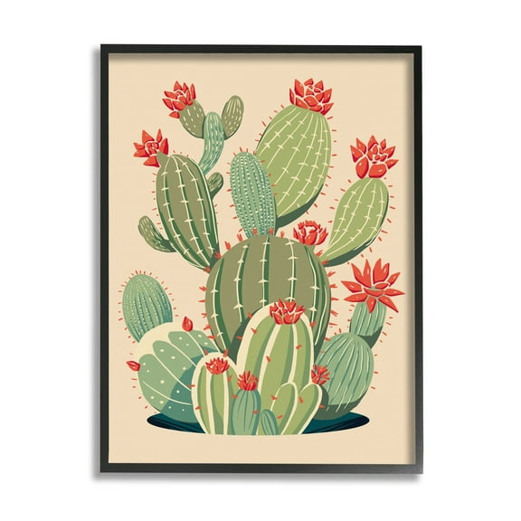 Stupell Industries Prickly Pear Cactus Botanicals Botanical & Floral Painting Black Framed Art Print Wall Art