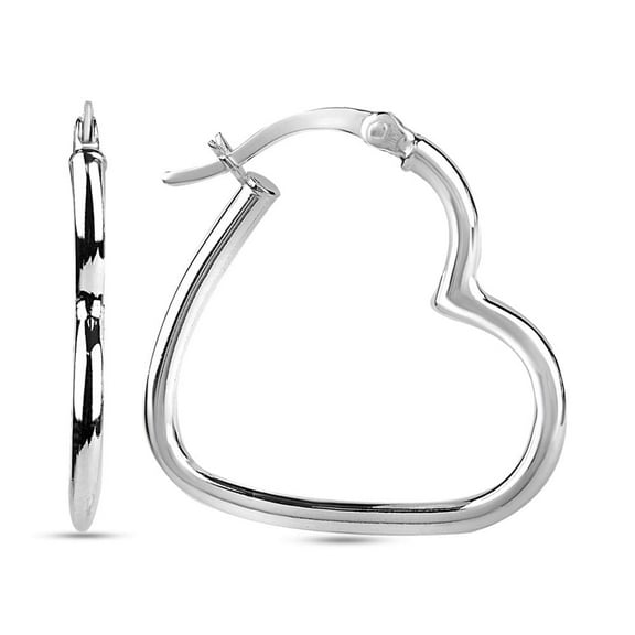 LeCalla Sterling Silver Hypoallergenic Heart Hoop Earrings, 23MM