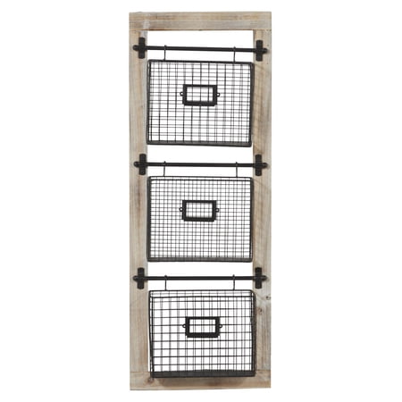 DecMode 36" Black Metal 3 Slot Suspended Wire Basket Magazine Rack Holder with Label Slot