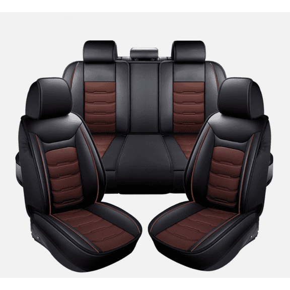 HUOEPU Leather Car Seat Cover Set 5-Seat Full Coverage for Toyota RAV4 Black Coffee Color