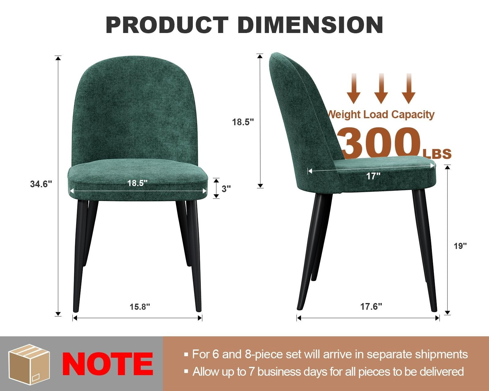 Fabric Dining Chairs Set of 4, Dark Green Upholstered Kitchen Chairs with Ergonomic Backrest and Metal Legs, Modern Armless Side Chairs for Dining Room, Restaurant, Living & Meeting Room