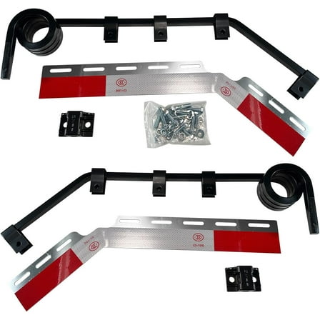 Pair Angled Down Bar Type Truck Mud Flap Hangers Complete Kit 3 Coils, 0.640" Square Steel Arm with Reflector Plates and Hardware for Semi Trucks Trailers
