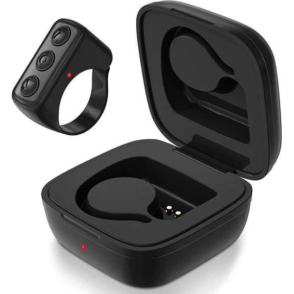 Fingertip Bluetooth Remote Control TIK TOK Wireless Page Turner Camera Remote Shutter Selfie Button Controller with Charging Case for iPhone Android Ipad Cell Phone (Black)