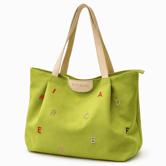 MGEZCOO Women’s Tote Bag, Large Zipper Top Shoulder Tote, Letter Embroidered Casual Travel Handbag, Green