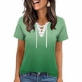 thumbnail image 2 of Uootdi Women's Tees Round Neck Short Sleeve Lace Up Gradient Print Tops Casual Street Style Soft Stretchy Relaxed Fit Tees Gift, 2 of 5