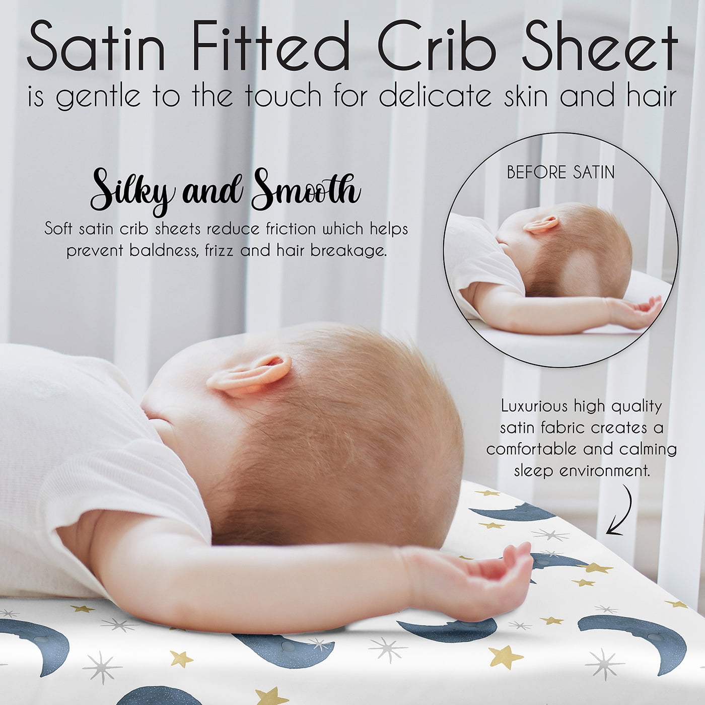 Sweet Jojo Designs Moon Bear Boy, Girl, Unisex/Gender Neutral Satin Fitted Crib Sheet