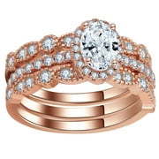 Porsha Wedding Ring Set for Women Engagement Ring Two Matching Bands Sterling Silver by Ginger Lyne