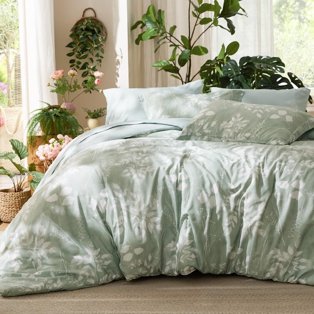 Juego de edredón Bedsure Oversize Queen con 7 piezas, diseño floral