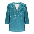 thumbnail image 5 of Womens Plus Size Tops Summer 3/4 Length Sleeve Casual Printed V-Neck Blouse Fashionable And Comfortable Top Spring Beach Vacation Trendy (Size:L-5XL), 5 of 5