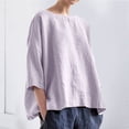 thumbnail image 2 of oqasdz Sweaters for Women Round Neck Cotton Linen Solid Color Thin Long Sleeve Breathable Fall Retro Fashion Tops Casual Cozy Daily Wear, 2 of 5