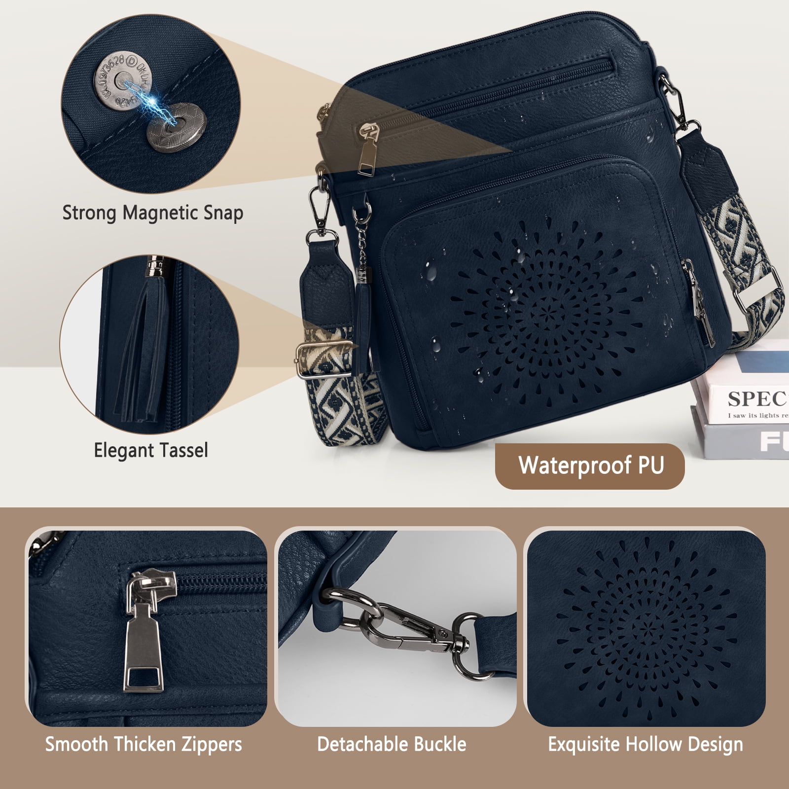 RAINSMORE Crossbody Bags for Women Leather Crossbody Purse Designer Womens Shoulder Handbags Trendy Cross Body Purse,Blue