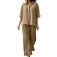thumbnail image 2 of Wensltd Womens Outfits Summer Linen Set Casual Long Sleeve and Wide Leg Pants, 2 of 6