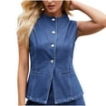thumbnail image 4 of Women's Fashion Casual Wash Sleeveless Round Neck Denim, 4 of 9