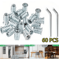 60-Pc M8 x 20mm Threaded Insert Kit - Carbon Steel for Furniture & Wood Repair