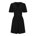 thumbnail image 4 of SMihono Women's Deep V Neck Dress Short Sleeve Flowy A-Line Summer Mini Dresses Elegant Wrap Sundress for Casual Party Black M, 4 of 6