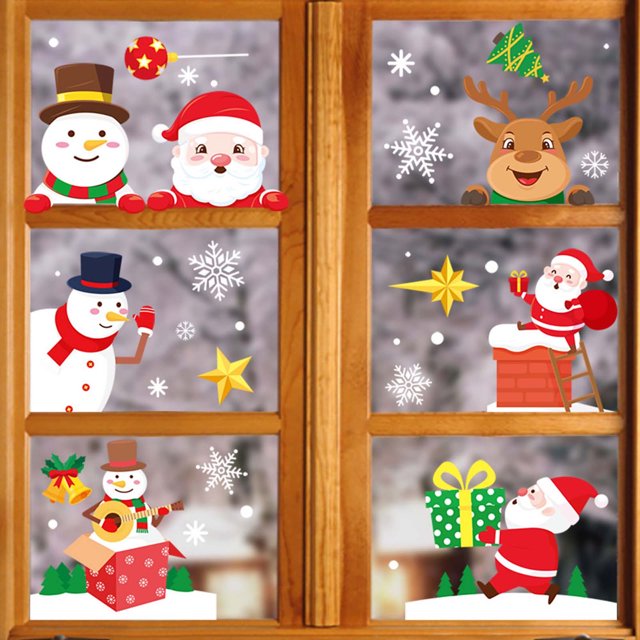 Decoración navideña Árbol de Navidad Ancianos Muñeco de nieve Copo de nieve Pegatina estática Combinación Decoraciones navideñas familiares Wmkox8yii fhajkh3443