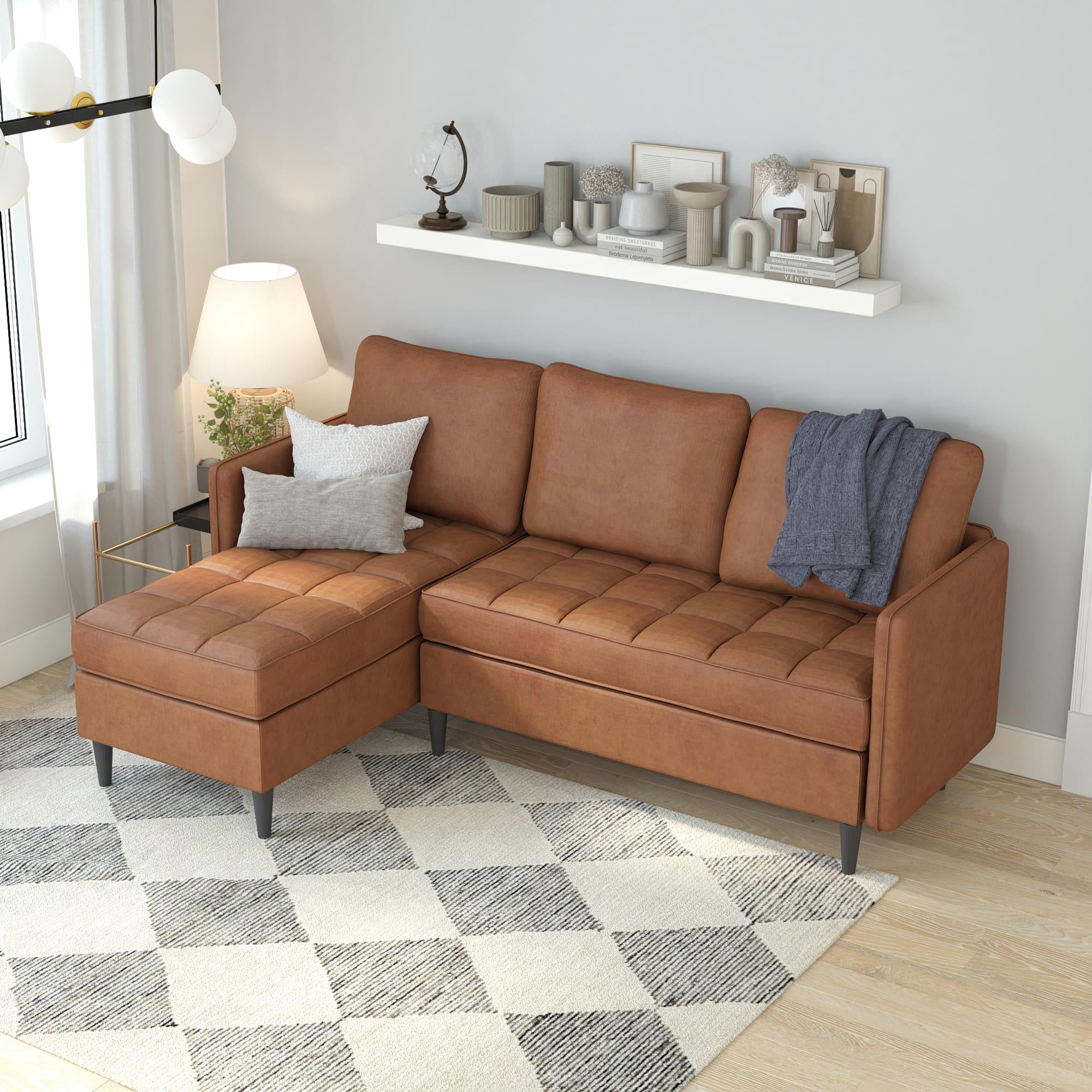 DHP Xandor Modular Sectional Sofa with Storage Chaise, Camel Faux Leather