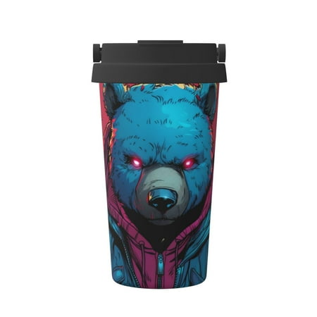 

Fuzoiu Neon Cyberpunk Blue Bear Print Stainless Steel Travel Mug Vacuum Insulated Coffee Travel Mug Reusable Coffee Cup for Hot and Cold