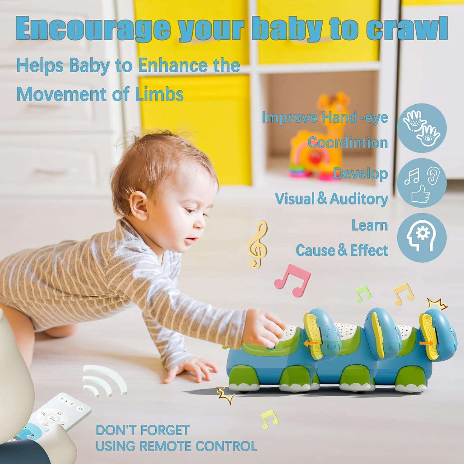 Crawling Baby Toys,Infant Tummy Time Toys 6 to 12 Months with Star Projector Music and Light, Elephant Interactive Sensory Toy for Baby 3 4 5 6 7 8 9 10 12-18 Months Boy Girl Toddler Gift Age 1-3