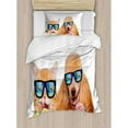 thumbnail image 3 of Animal Duvet Cover Set King Size, Cat Dog Pet with Sunglasses Eating Ice Cream Retro Cool Vintage Pop Artwork Image, Decorative 3 Piece Bedding Set with 2 Pillow Shams, Multicolor, by Ambesonne, 3 of 3