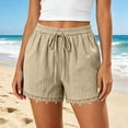 thumbnail image 4 of Favoffer Shorts for Women Linen Blend Lace Elastic Waist Drawstring Summer Beach Shorts with Pockets Casual Loungewear, 4 of 8