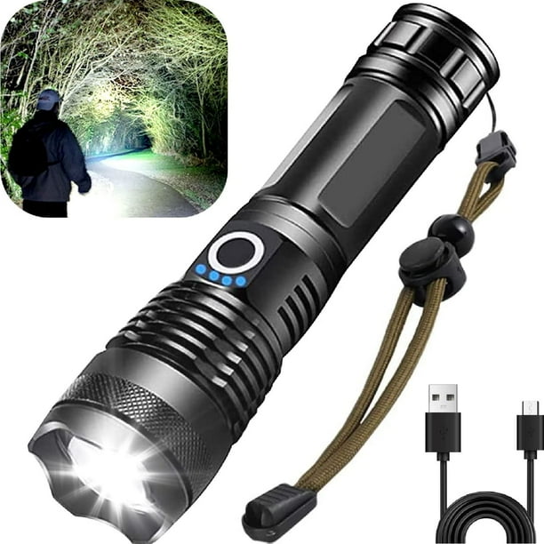Linternas LED, linterna táctica súper brillante de alta potencia, luz de flash recargable, 5 modos de luces de flash impermeables con zoom para emergencias