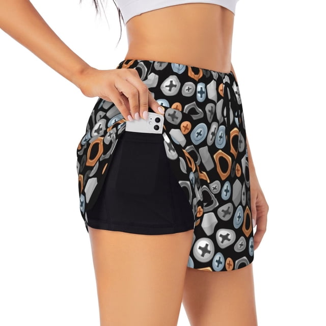 Balery Colorful Screws Pantalones cortos deportivos para mujer con forro y dos bolsillos, elásticos, para entrenamiento, gimnasio, yoga-XX-Large