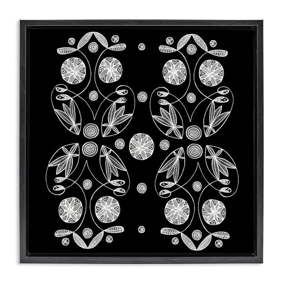 Stupell Industries Symmetrical Flower-Like Patterns Black Framed Floater Canvas Wall Art, design by El Perkin