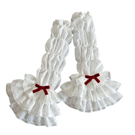 Sun Protections Arm Sleeves Trendy Long Fingerless Gloves Lolitas Layered Ruffle Lace Arm Sleeves for Halloween Cosplay