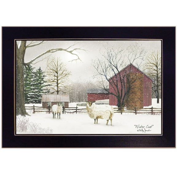 TrendyDecor4U BJ185-712 "Winter Coat (sheep)" by Billy Jacobs, Ready to Hang Framed Print, Black Frame