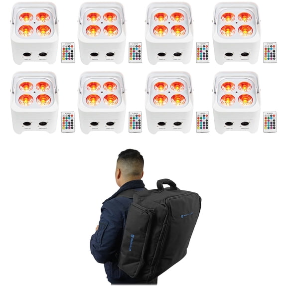 (8) Rockville BEST PAR 50 White Rechargeable Wash Lights w/Wireless DMX Backpack