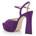 thumbnail image 5 of FSJ Women Bling Rhinestones Ankle Buckle Strap Sandals Chunky Platform Heels Pumps Square Open Toe Wedding Dress Shoes Size 8 Purple, 5 of 5