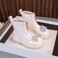 thumbnail image 7 of Afuyipoi Girls' Rhinestone Bowknot Tweed Trim Dress Boots Faux Leather Elegant Short Boots Size 8 Toddler - 2 Big Kid White Size 13 Little Kids, 7 of 7