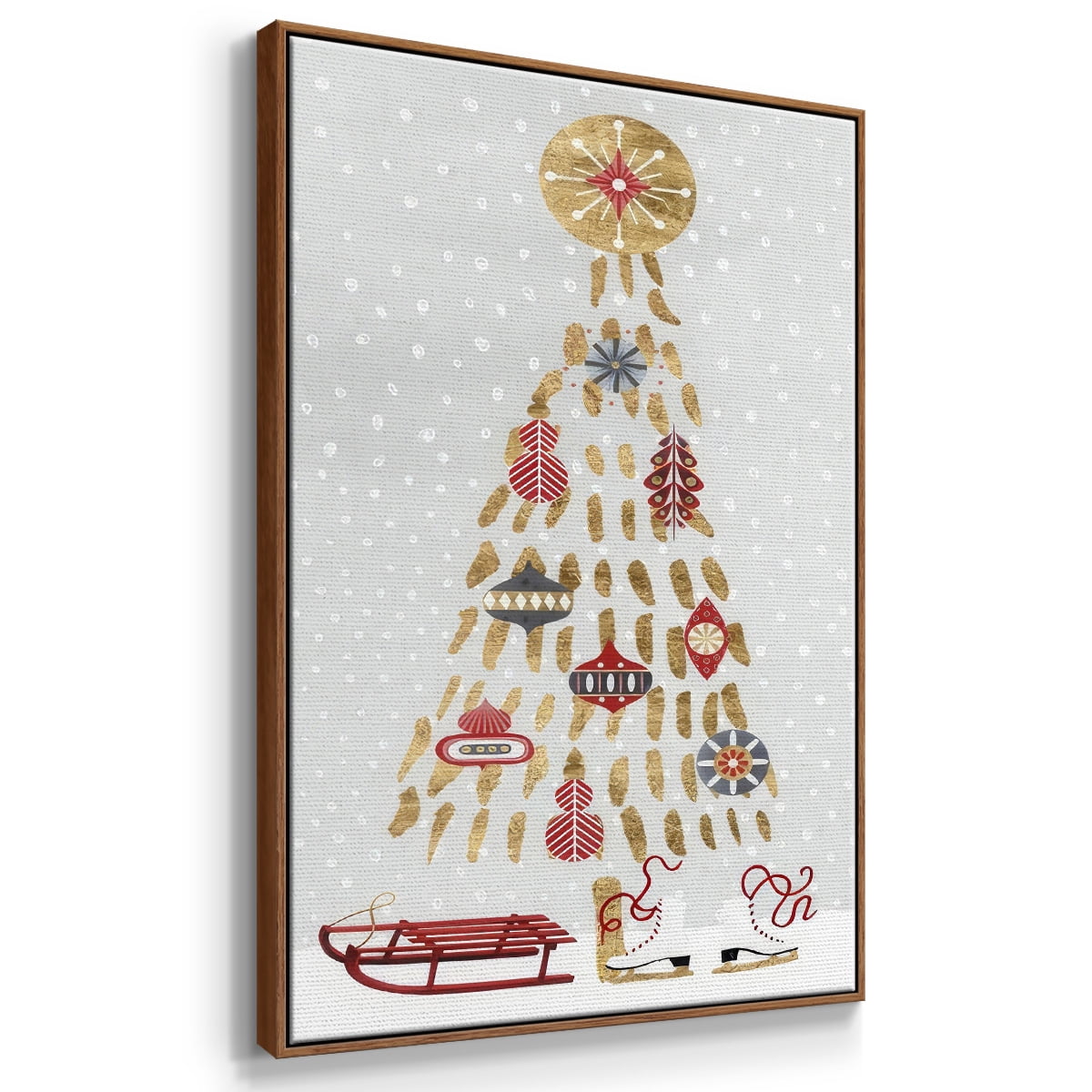 Christmas Chalet Collection B - Framed Gallery Wrapped Holiday Canvas - 25 x 37 - Rosewood Frame