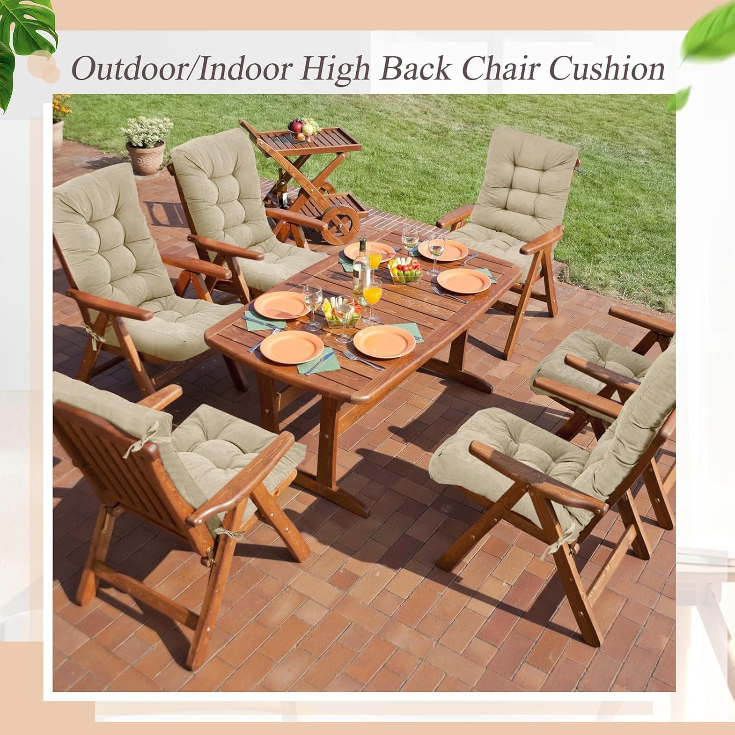 4 Sets Outdoor Patio Chair Cushions Seat High Back Tufted Pillow Replacement Rocking Chair Cushions Pads for Patio Summer Seasonal Indoor Home Office(Beige)