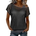 thumbnail image 2 of Delayuji Crochet Tops for Women Summer Short Sleeve Hollow Out Lace Swimsuit Cover Up Off Shoulder Beach Vacation Tops Daily Wear Clubwear Night Wear Grey L, 2 of 6