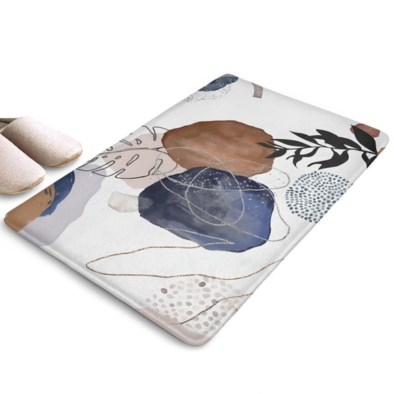 Blue Boho Abstract and Plant Flannel Non Slip Door Rugs,Washable Door Mats Indoor,Decorative Door Mats,Dirt-Resistant and Absorbent Doormat for Entrance,Bedroom,Kitchen,Bathroom,23.5"x16"