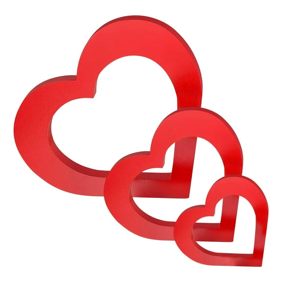 Dnogom Valentine's Day Decoration Wooden Hollow Heart Decor Set of 3, Red Nesting Heart Ornaments for Home, Wedding & DIY Romantic Party Decor