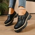 thumbnail image 4 of Womens Loafers Fashion Buckle Strap Round Toe Vintage Leather Work Office Dress Shoes Classic Lug Sole Low Heel Business Casual Shoes Black Size 7.5, 4 of 6