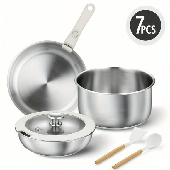 Bamboohart 10pcs/7pcs Stainless Steel Pots And Pans Set Kitchen Cookware Sets Stainless Steel Stainless Steel Pot And Pan Set with Detachable Handle Oven Safe Induction Ready