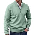 thumbnail image 2 of Mens Zip Sweater Stand Collar Solid Color Long Sleeve Knit Pullover Fall Winter Soft Ribbed Hem Casual Knit Jumper Tops Mint Green XL, 2 of 5