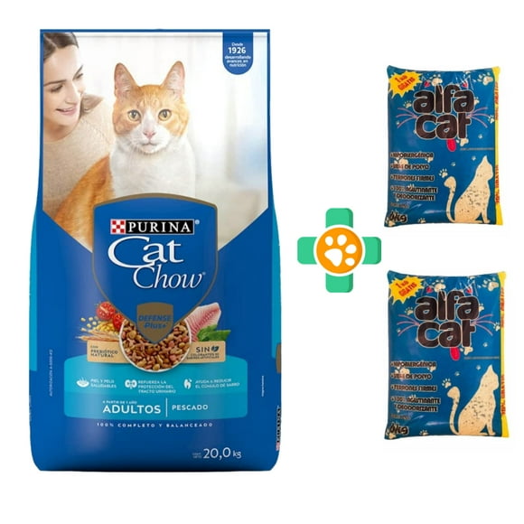 Alimento Para Gato Cat Chow Defense Plus de 20 kg + Arena Alfa Cat de 12 kg