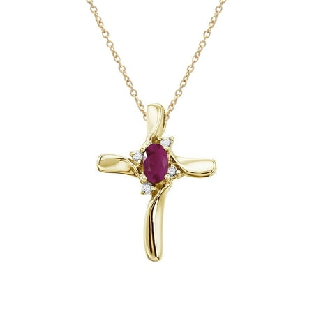 14kt Gold Ruby Cross Pendant - 14K Yellow Gold Ruby and Diamond Cross Pendant