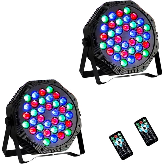 36LED Par Light, 9-Mode RGB DJ Stage Lights with Remote, Sound Activation Strobe Lights, Uplights Indoor for Christmas Music Discos Dance Wedding Party Light(2 Packs)