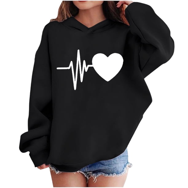 Sudadera con capucha y estampado de corazón de San Valentín, sudadera de manga larga para niños y niñas, chaqueta para niñas de talla mediana y grande.