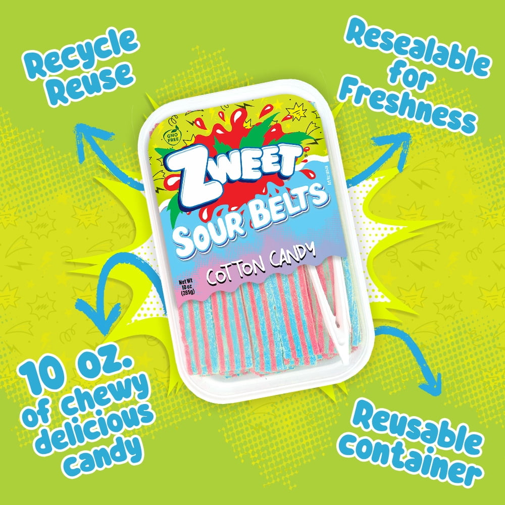 Zweet Sour Belts Licorice Candy, Tasty & Colorful Cotton Candy Licorice Snacks, 10 oz