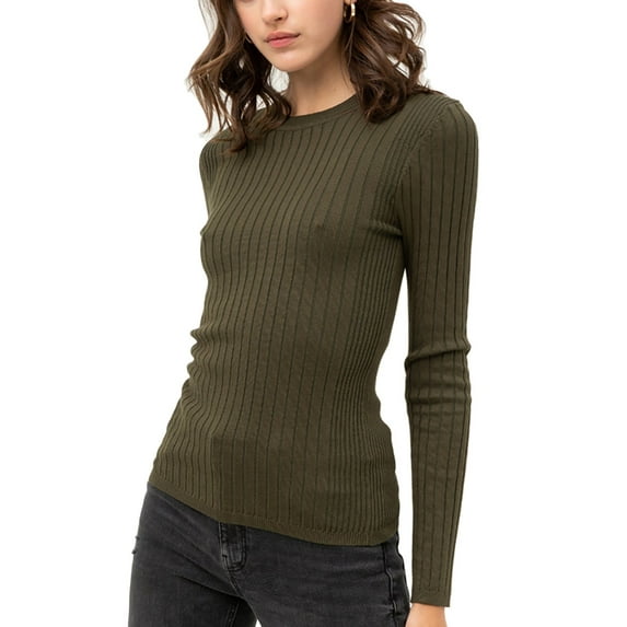 Women’s Pullover Slim Fit Ribbed Long Sleeve Sweater - Round Neck Basic Sweater Top