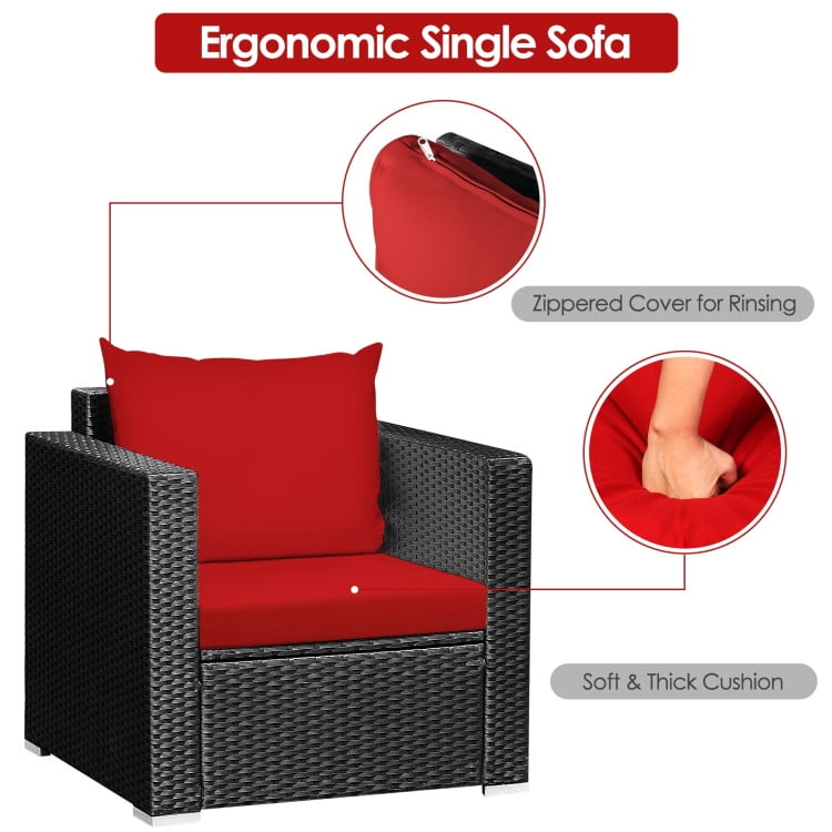 Aimee Lii 3 Pieces Patio Wicker Conversation Set with Cushion, Modern Patio Furniture, Red Aimee Lii 3 Pieces Patio Wicker Conversation Set with Cushion, Modern Patio Furniture, Red