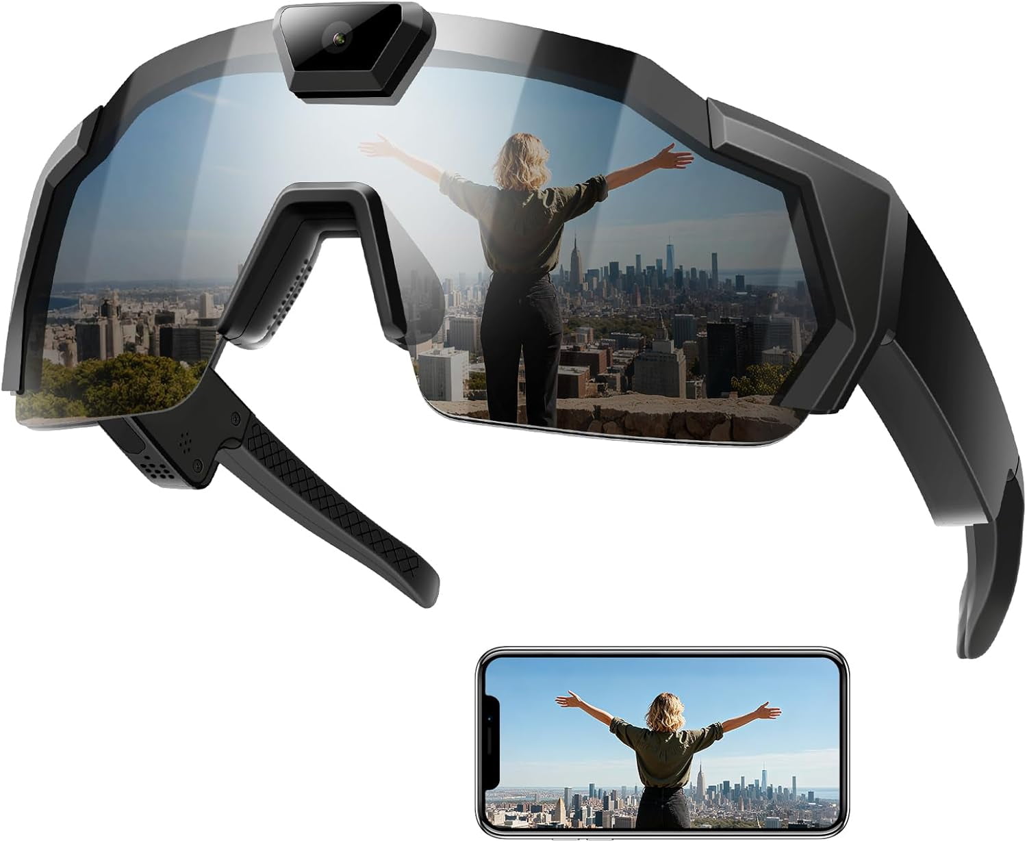 Smart Camera Glasses, Outdoor Sports HD Recording Video, Cycling Action Sunglasses, 64G ROM Wearable Audio take a Picture Wireless Photography Shooting VCR，Suitable for Men and Women (Black)