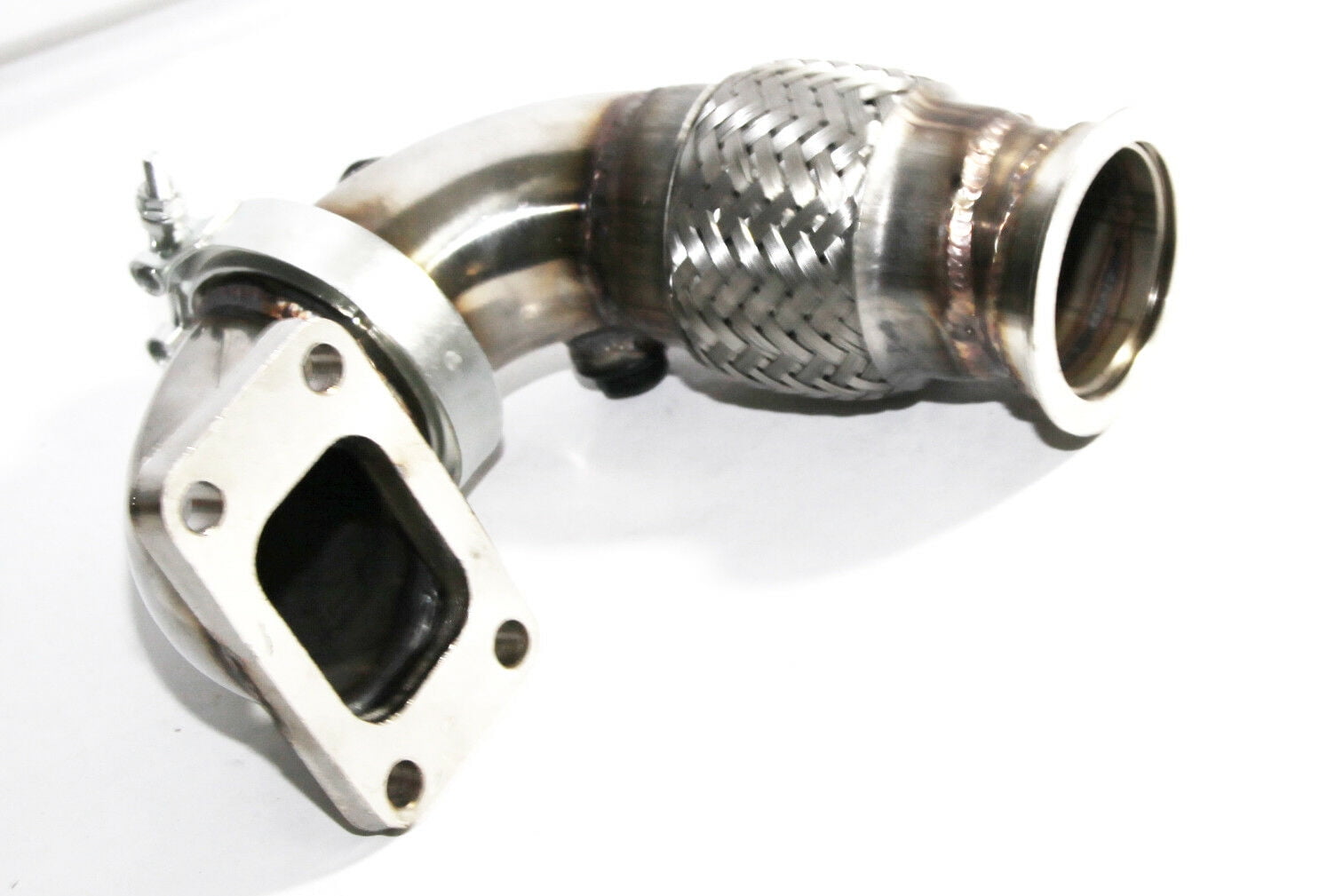 2.5/"ID V-band to T3 Flange 2PCs 90 Degree SS Elbow Adapter Downpipe w//Flexpipe